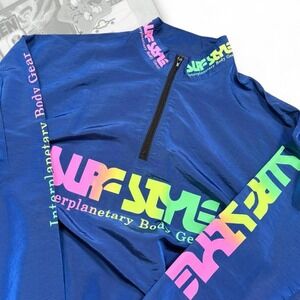 Vintage 90s Ocean Motion Surf Style Blue Windbreaker Jacket Pullover Mens XL